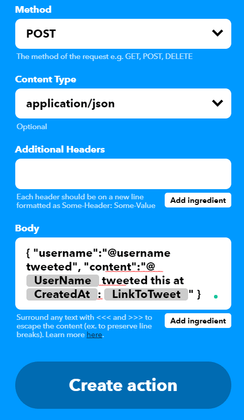 Discord Twitter Webhook - Creating Action